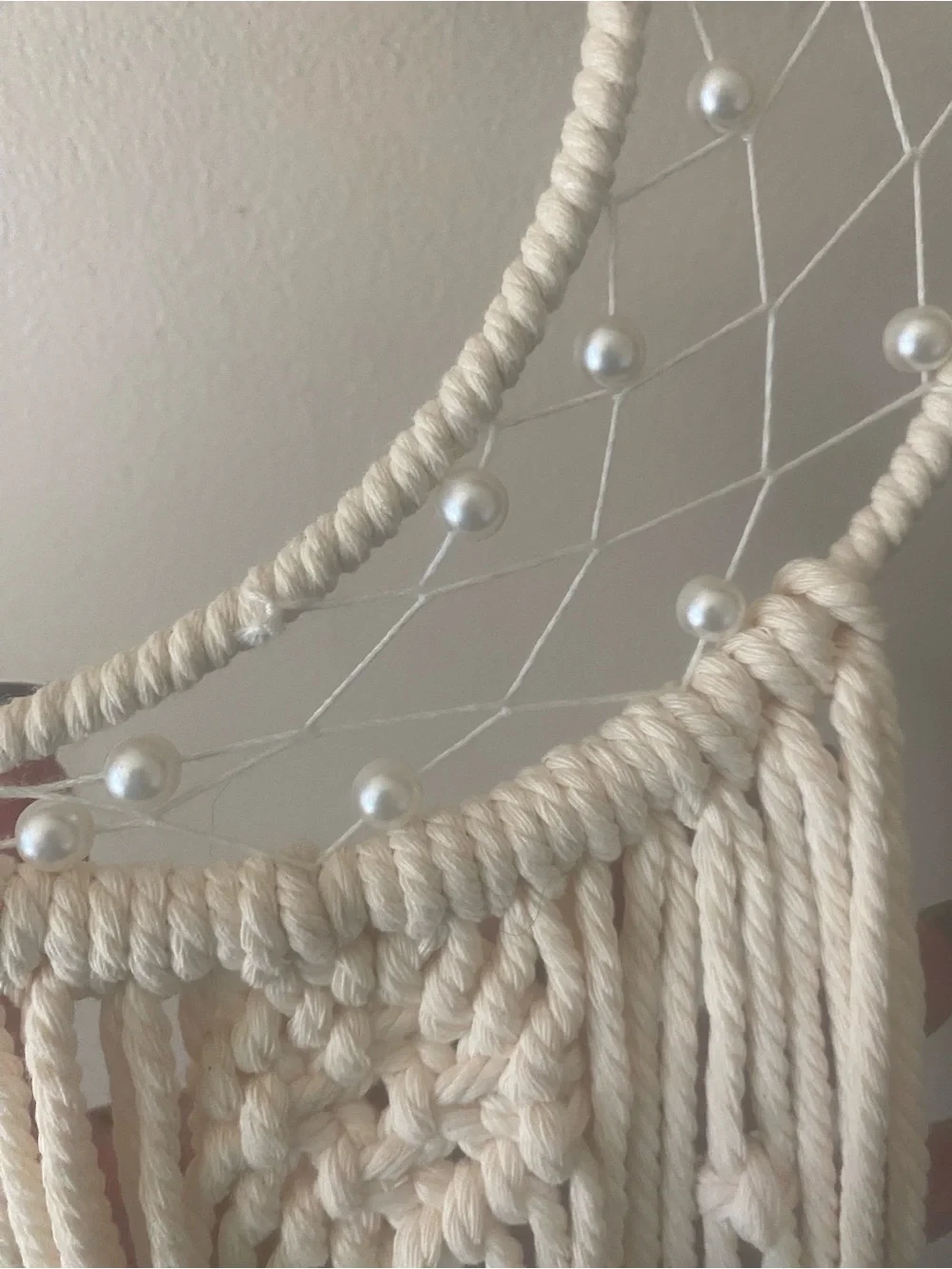 Handmade 34” White Crescent Moon Macramé Wall Hanging